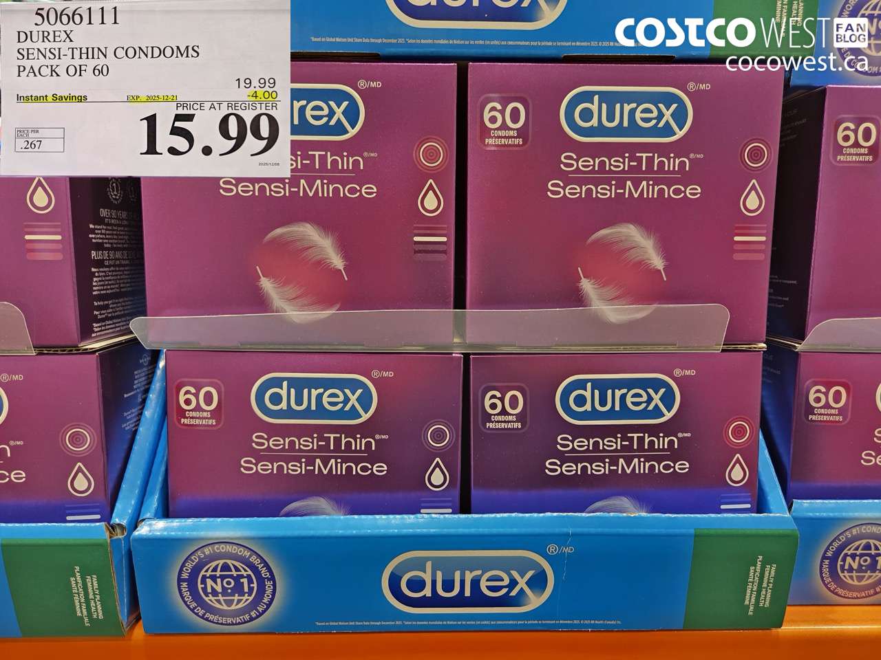 5066111 DUREX SENSI-THIN CONDOMS BOX OF 60 ($4.00 INSTANT SAVINGS EXPIRES ON 2025-12-21) $15.99