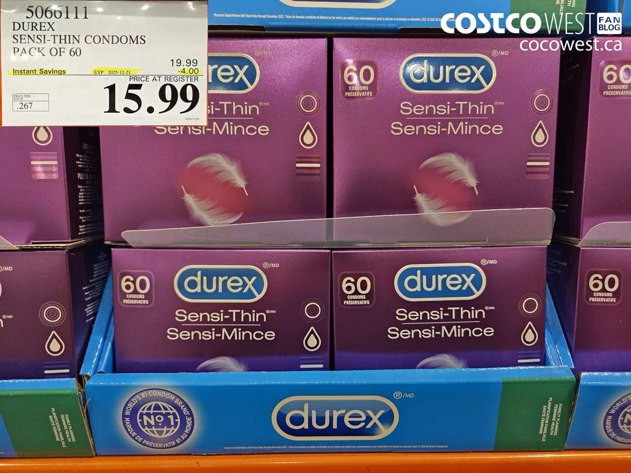 5066111 DUREX SENSI-THIN CONDOMS BOX OF 60 ($4.00 INSTANT SAVINGS EXPIRES ON 2025-12-21) $15.99