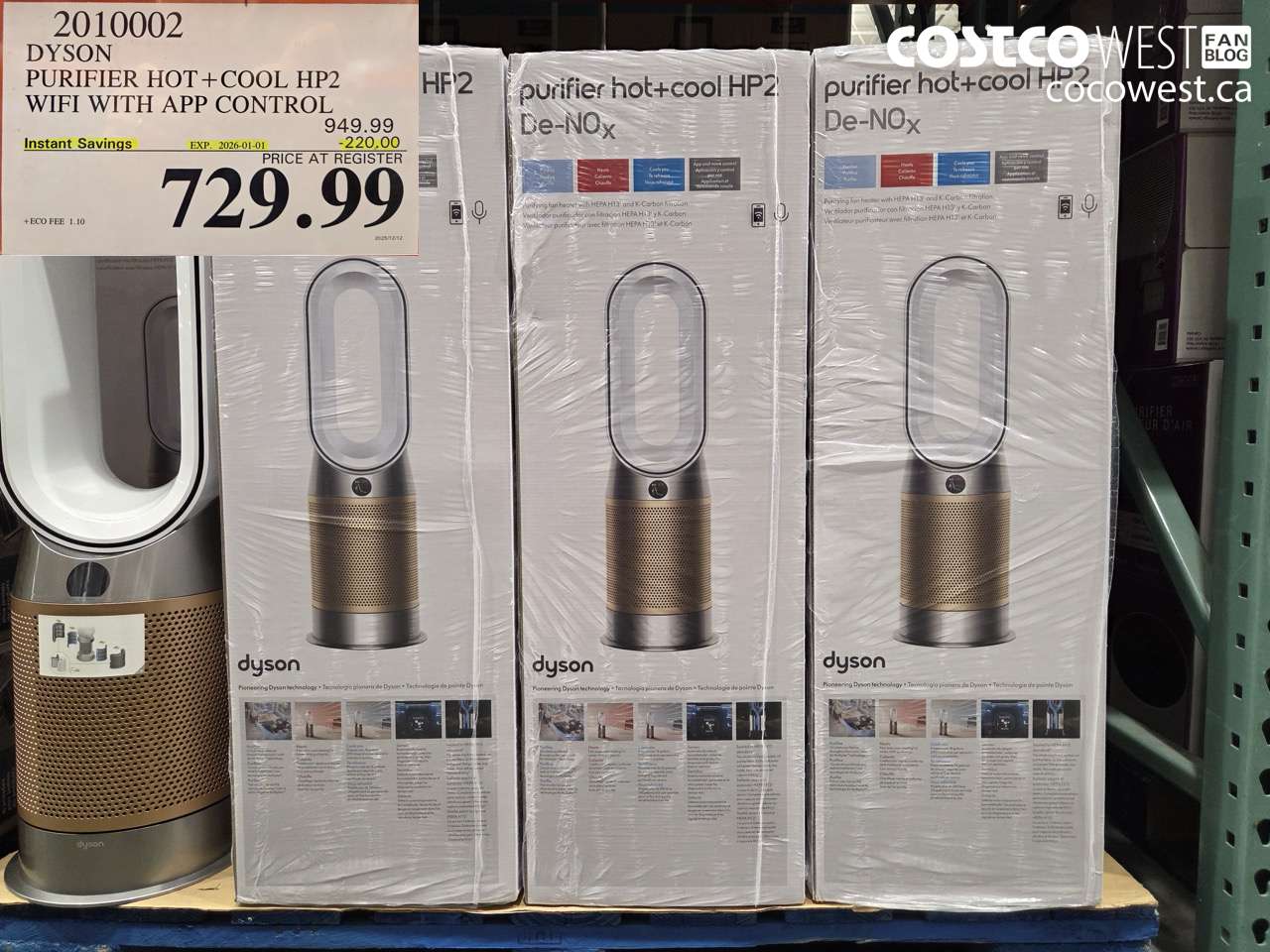 2010002 DYSON PURIFIER HOT + COOL HP2 WIFI WITH APP CONTROL ($220.00 INSTANT SAVINGS EXPIRES ON 2026-01-01) $729.99
