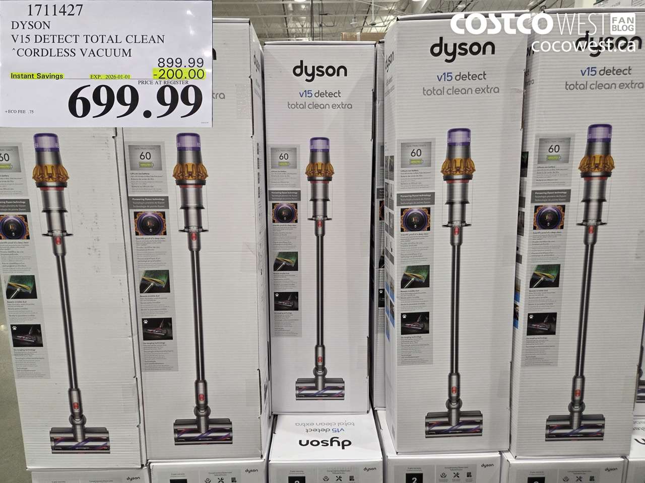 1711427 DYSON V15 DETECT TOTAL CLEAN CORDLESS VACUUM ($200.00 INSTANT SAVINGS EXPIRES ON 2026-01-01) $699.99