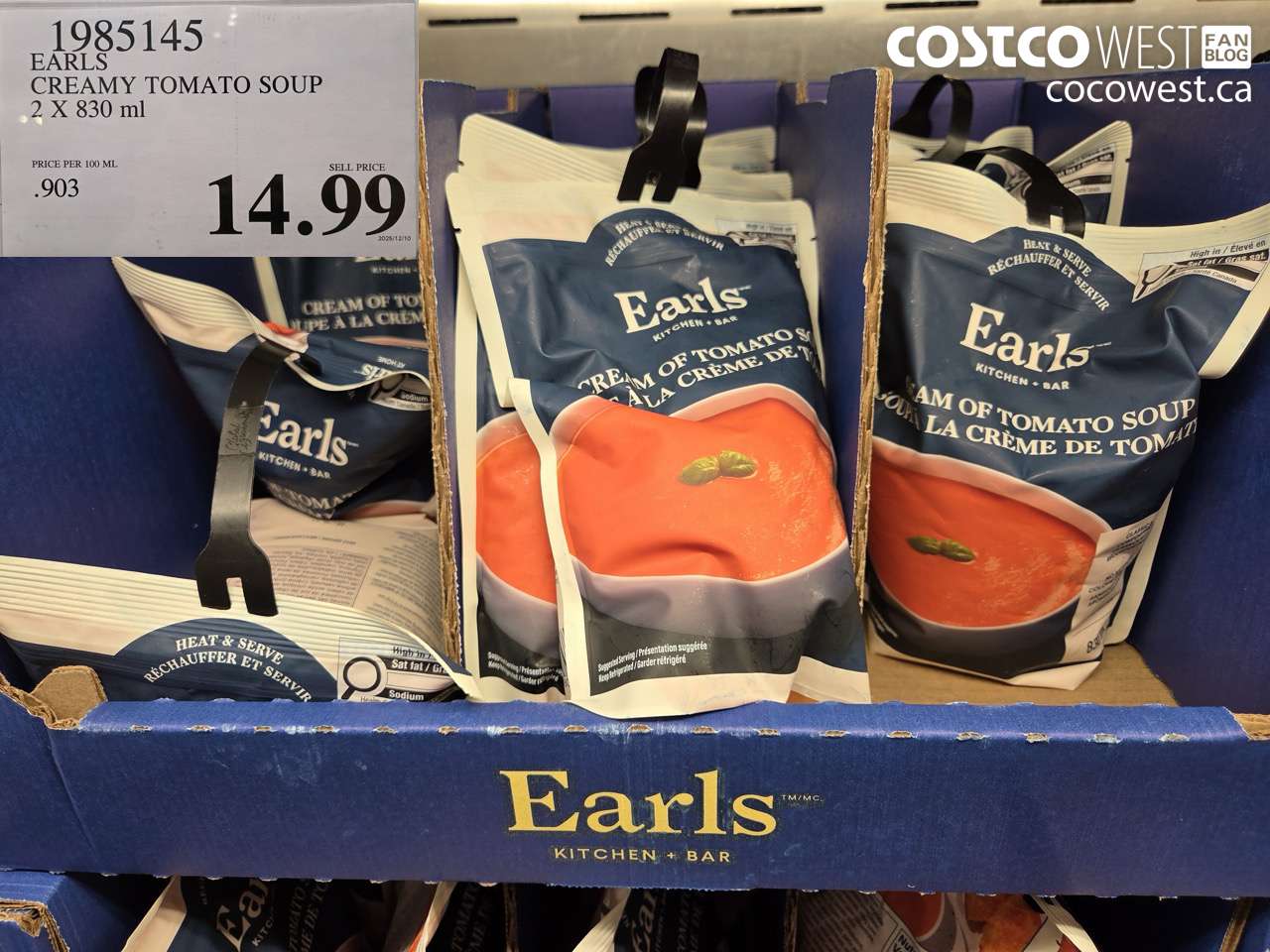 1985145 EARLS CREAMY TOMATO SOUP 2 X 830ML $14.99