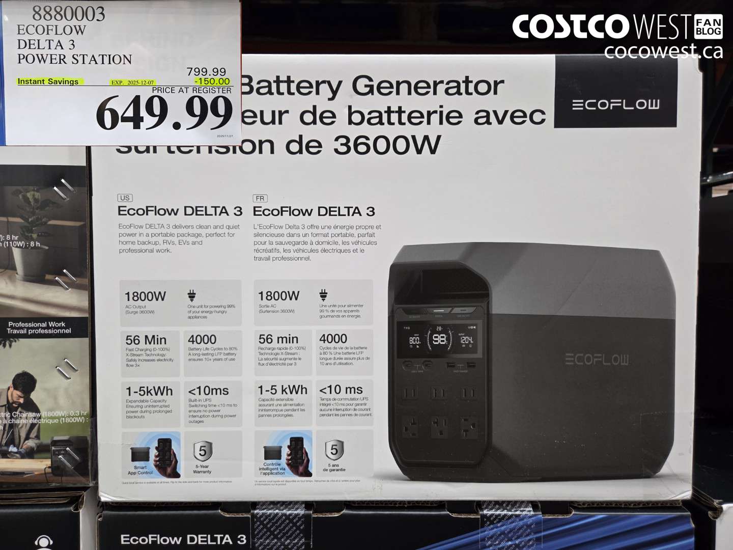 8880003 ECOFLOW DELTA 3 POWER STATION ($150.00 INSTANT SAVINGS EXPIRES ON 2025-12-07) $649.99