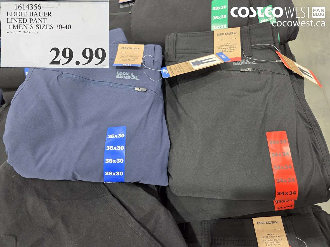 1614356 EDDIE BAUER LINED PANT MEN'S SIZES 30-40 $29.99