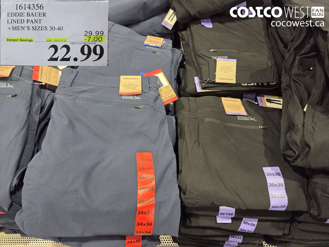 1614356 EDDIE BAUER LINED PANT MEN'S SIZES 30-40 ($7.00 INSTANT SAVINGS EXPIRES ON 2025-12-21) $22.99