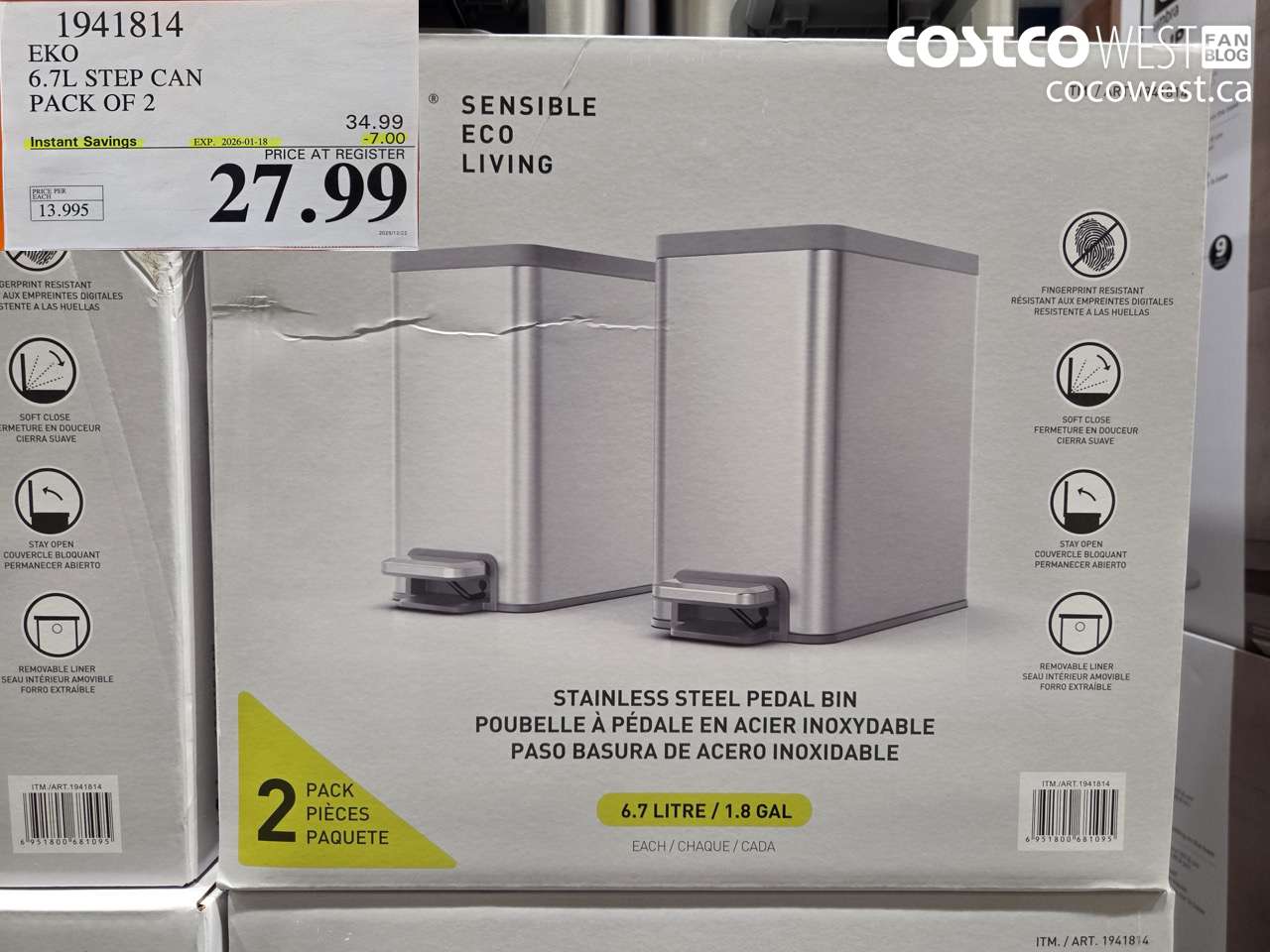 1941814 EKO 6.7L STEP CAN PACK OF 2 ($7.00 INSTANT SAVINGS EXPIRES ON 2026-01-18) $27.99