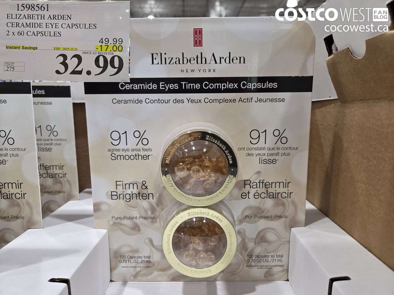 1598561 ELIZABETH ARDEN CERAMIDE EYE CAPSULES 2 X 60 CAPSULES ($17.00 INSTANT SAVINGS EXPIRES ON 2025-12-21) $32.99