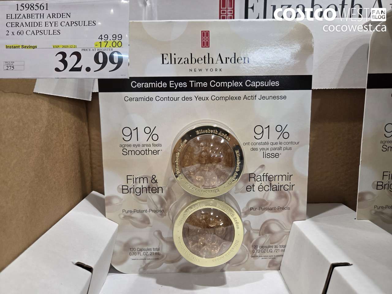 1598561 ELIZABETH ARDEN CERAMIDE EYE CAPSULES 2 X 60 CAPSULES ($17.00 INSTANT SAVINGS EXPIRES ON 2025-12-21) $32.99