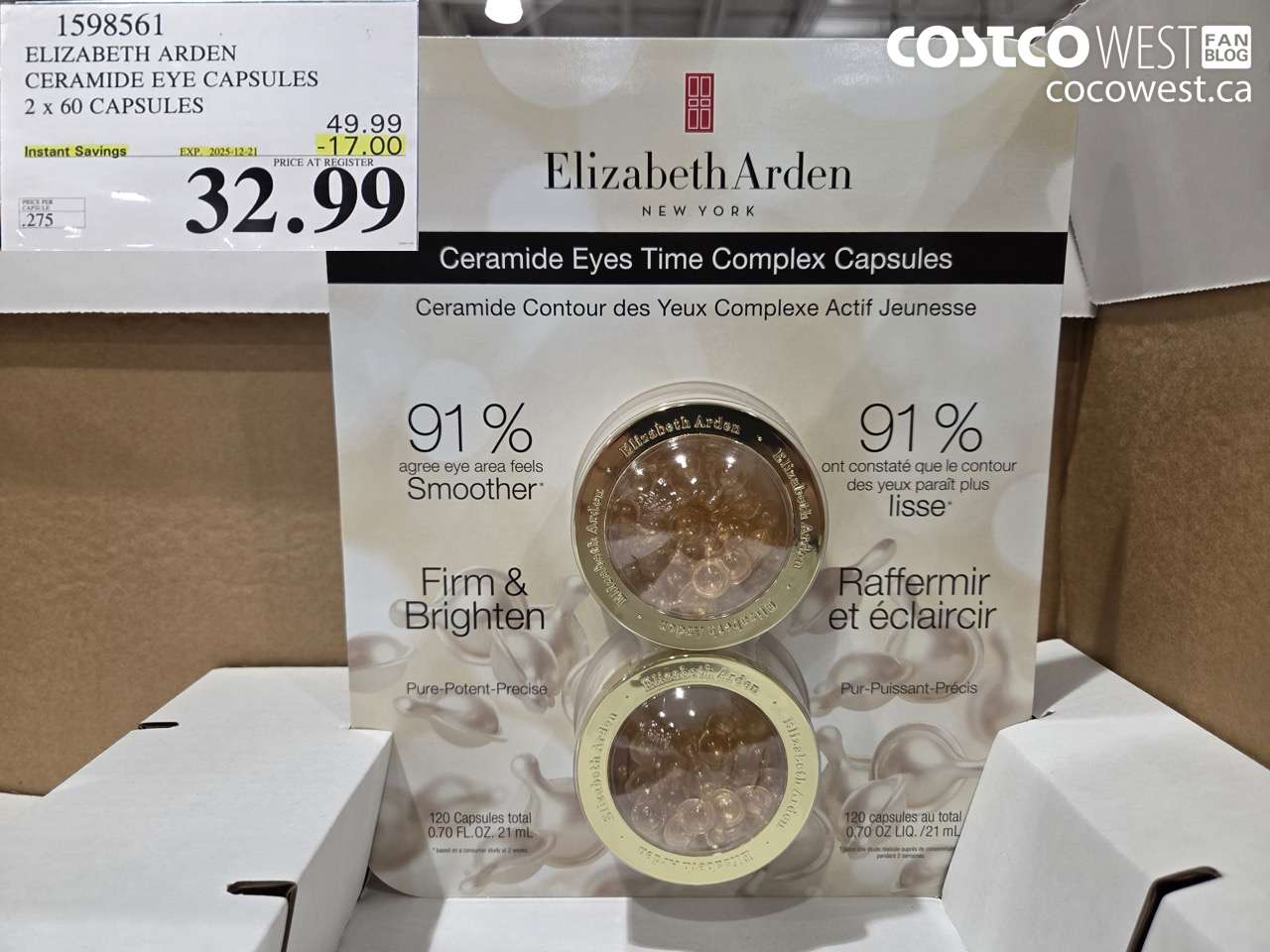 1598561 ELIZABETH ARDEN CERAMIDE EYE CAPSULES 2 X 60 CAPSULES ($17.00 INSTANT SAVINGS EXPIRES ON 2025-12-21) $32.99