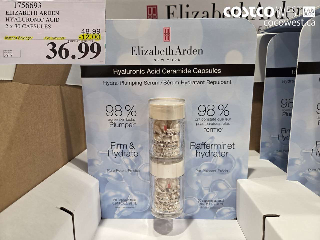 1756693 ELIZABETH ARDEN HYALURONIC ACIDE 2 X 30 CAPSULES ($12.00 INSTANT SAVINGS EXPIRES ON 2025-12-21) $36.99