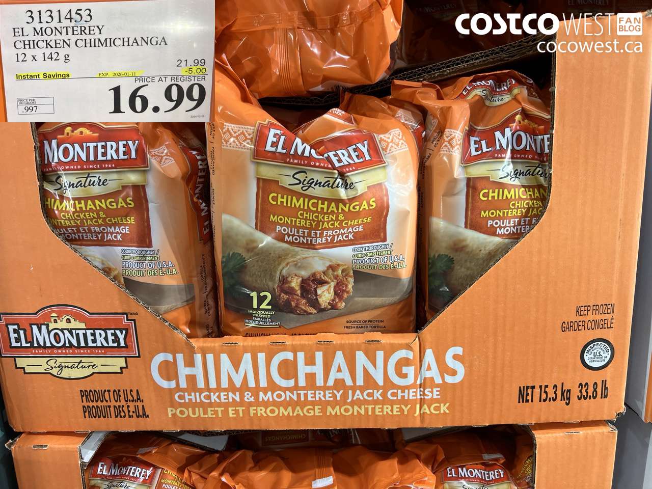 3131453 EL MONTEREY CHICKEN CHIMICHANGA 12 X 142G ($5.00 INSTANT SAVINGS EXPIRES ON 2026-01-11) $16.99
