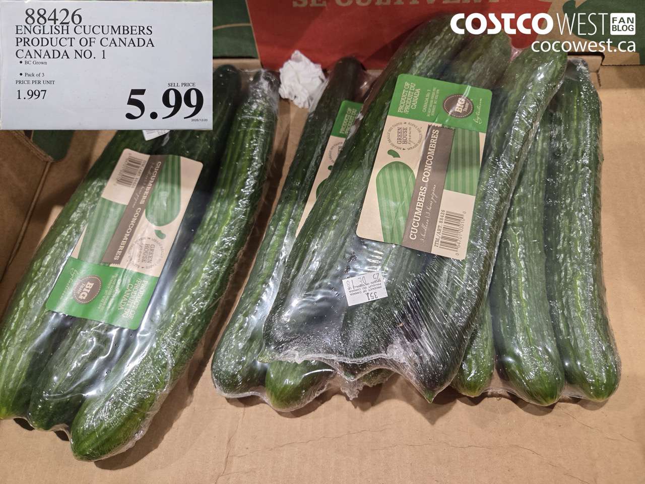 88426 ENGLISH CUCUMBERS PRODUCT OF CANADA CANADA NO. 1 $5.99