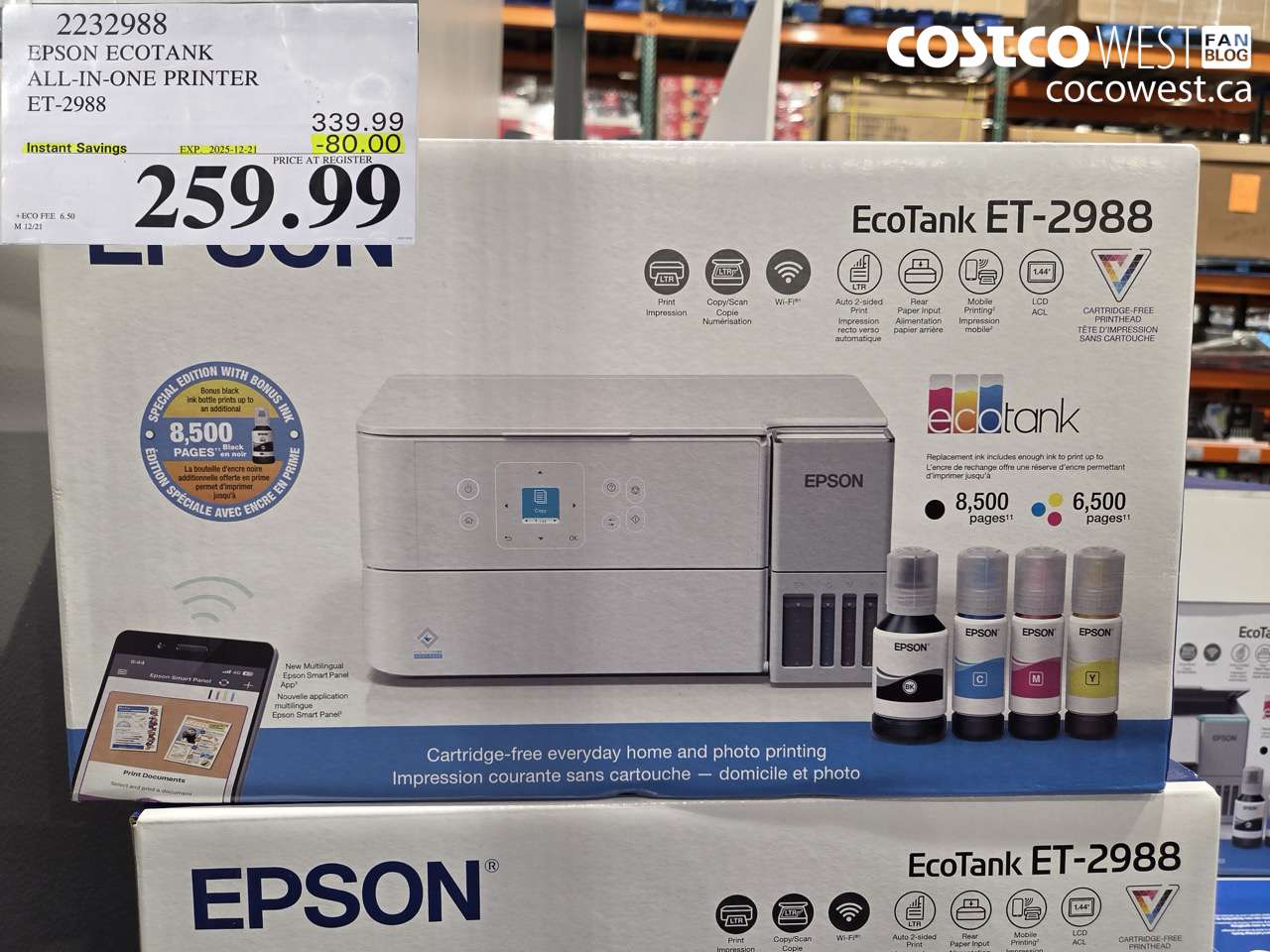 2232988 EPSON ET-2988 ALL IN ONE PRINTER EXTRA BLACK INK BOTTLE ($80.00 INSTANT SAVINGS EXPIRES ON 2025-12-21) $259.99