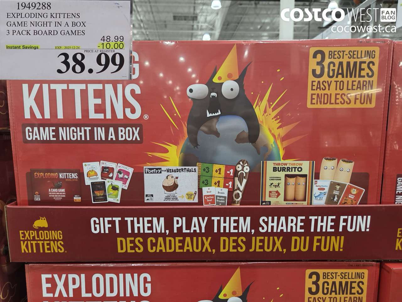 1949288 EXPLODING KITTENS GAME NIGHT IN A BOX 3 PACK BOARD GAMES ($10.00 INSTANT SAVINGS EXPIRES ON 2025-12-24) $38.99