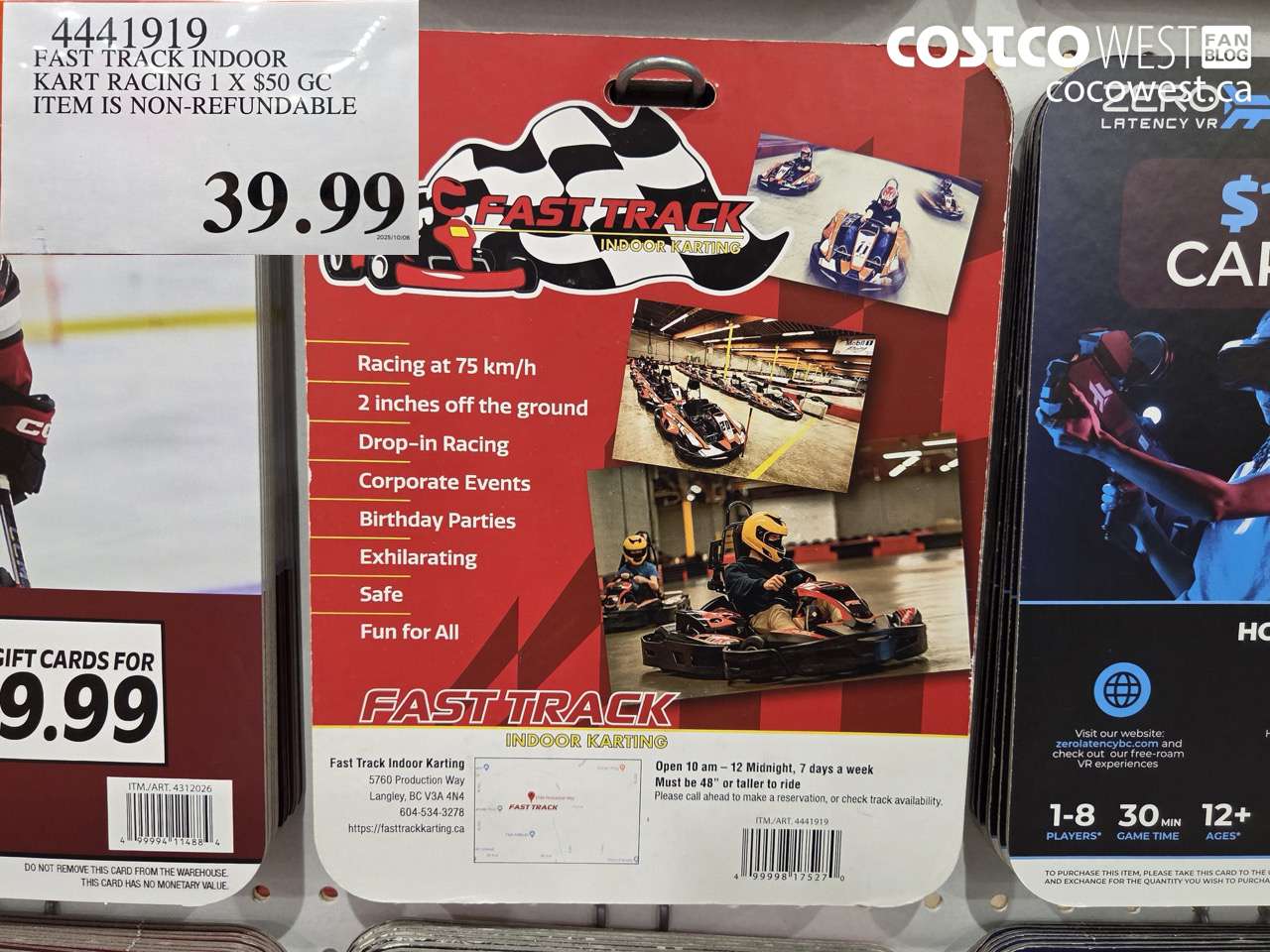 4441919 FAST TRACK INDOOR KART RACING 1 X $50 GIFT CERTIFICATE $39.99