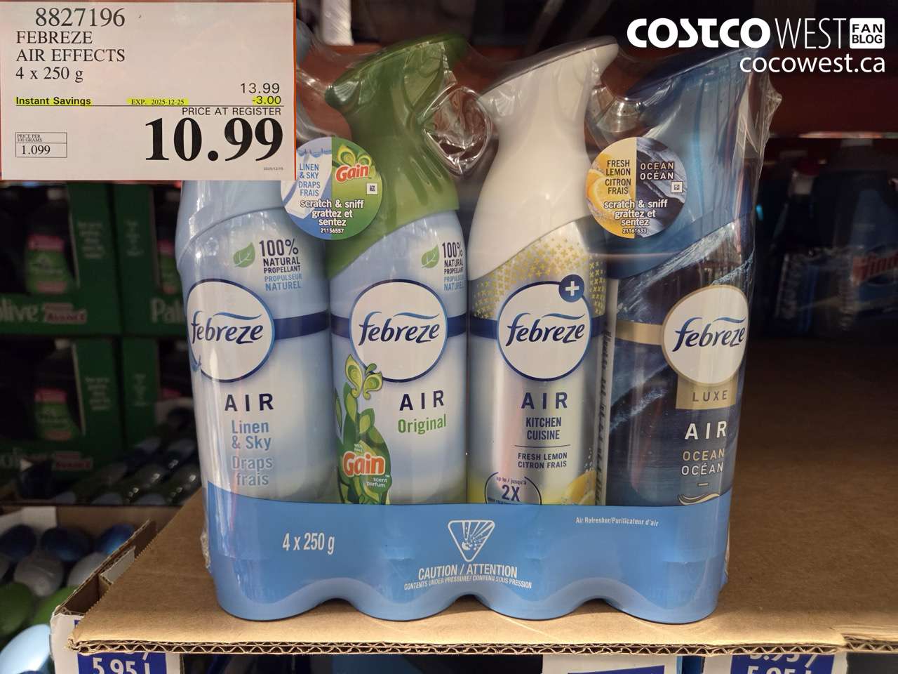 8827196 FEBREZE AIR EFFECTS VARIETY PACK 4 X 250 G ($3.00 INSTANT SAVINGS EXPIRES ON 2025-12-25) $10.99