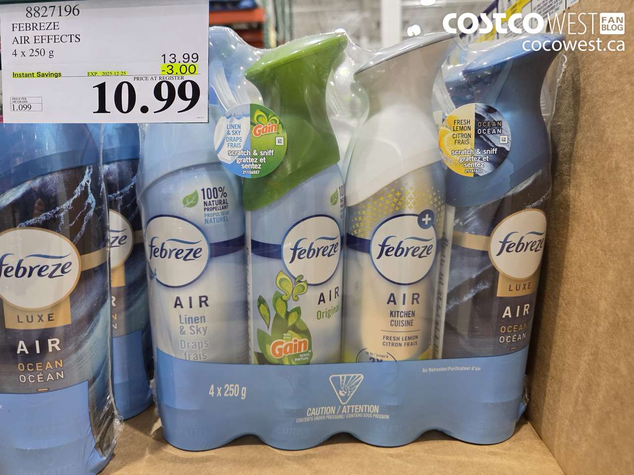 8827196 FEBREZE AIR EFFECTS VARIETY PACK 4 X 250 G ($3.00 INSTANT SAVINGS EXPIRES ON 2025-12-25) $10.99