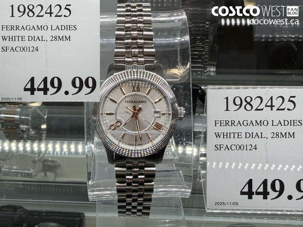 1982425 FERRAGAMO LADIES WHITE DIAL, 28MM SFAC00124 $449.99