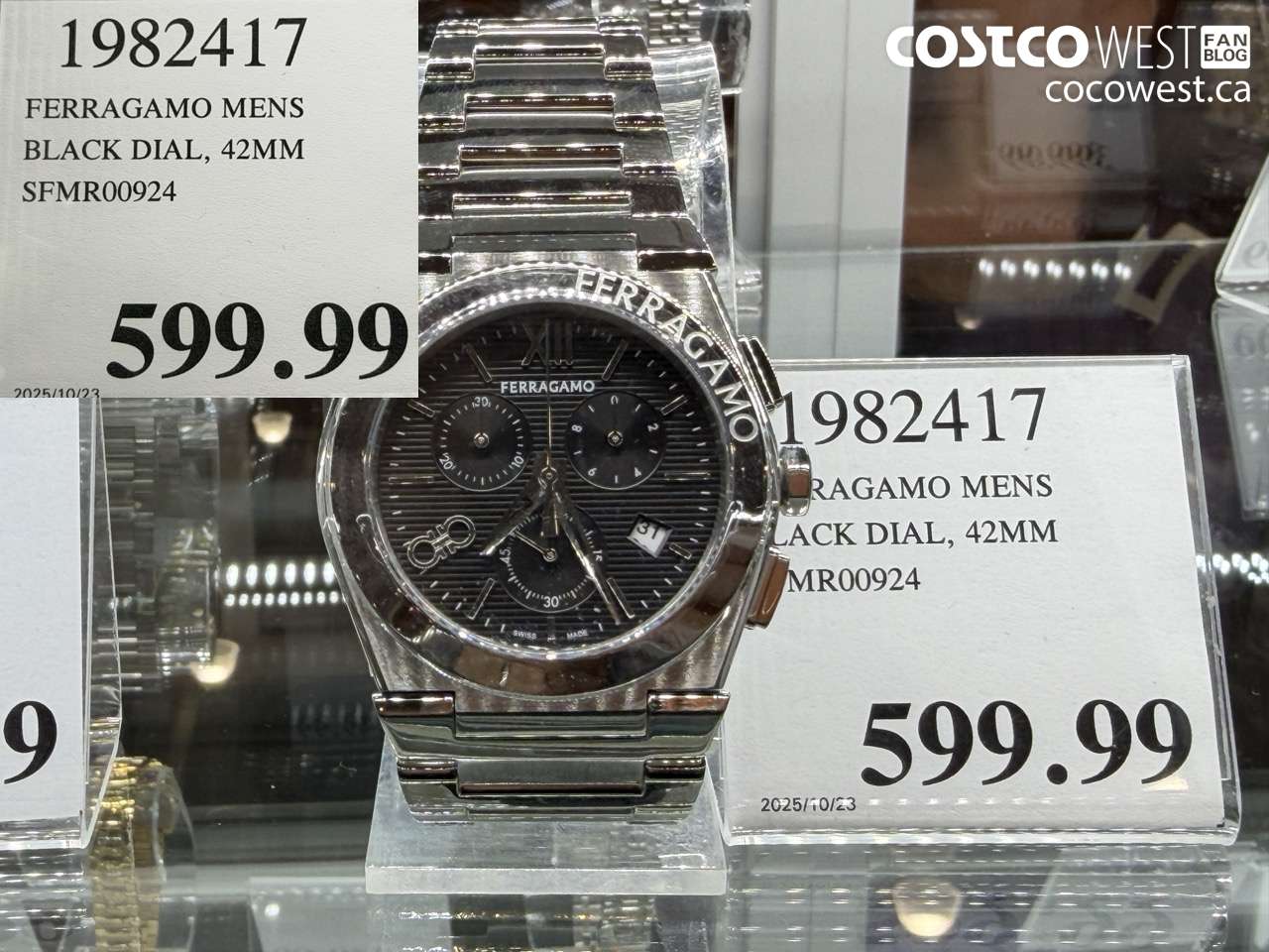 1982417 FERRAGAMO MENS BLACK DIAL 42MM SFMR00924 $599.99