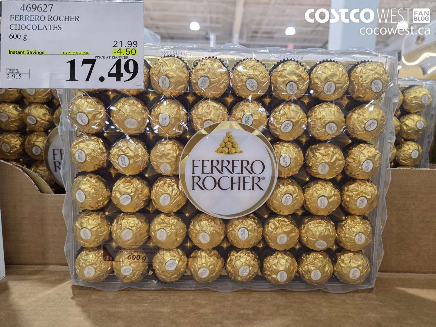469627 FERRERO ROCHER CHOCOLATES 600 G ($4.50 INSTANT SAVINGS EXPIRES ON 2025-12-03) $17.49
