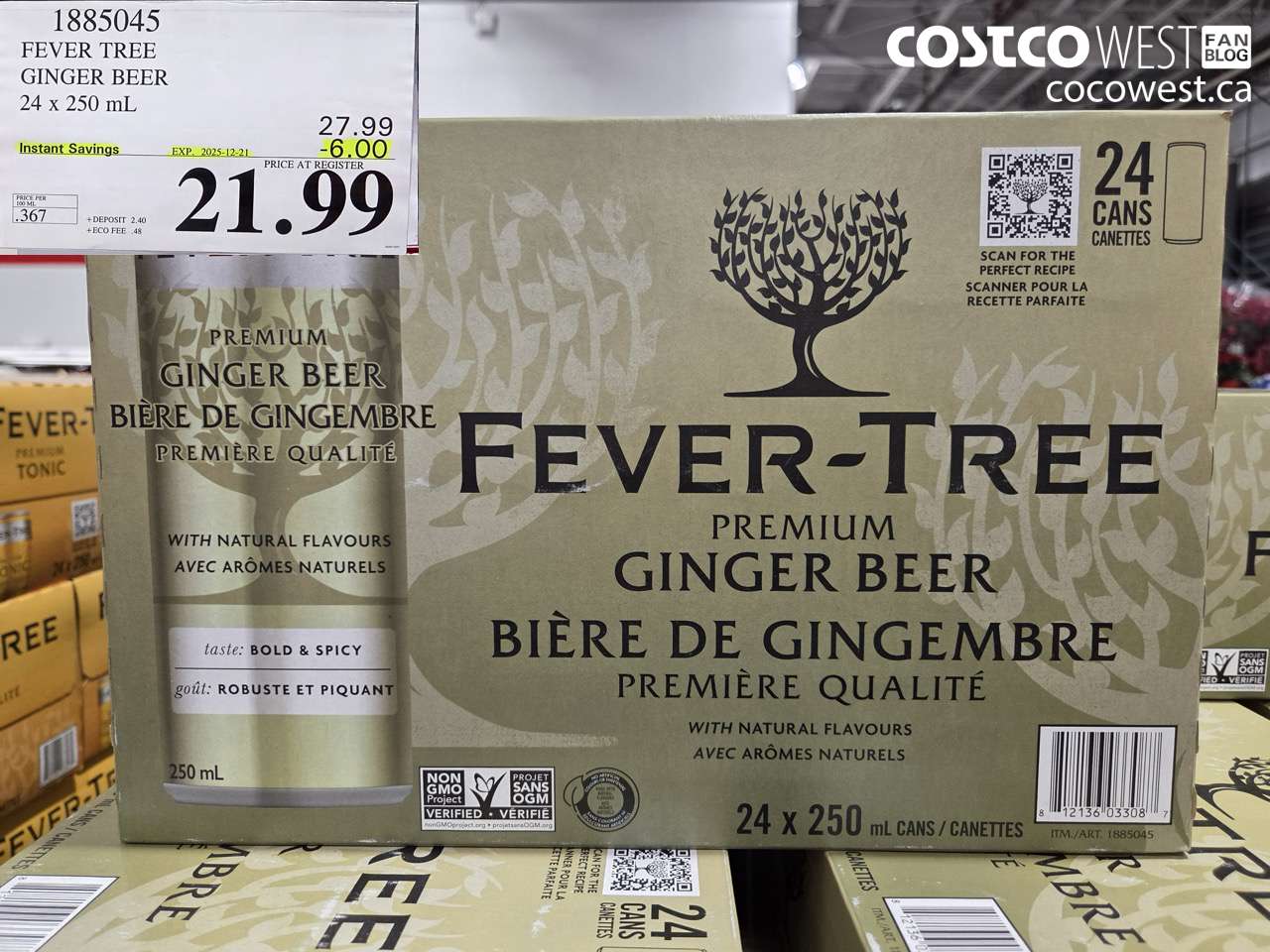 1885045 FEVER TREE GINGER BEER 24 x 250 mL ($6.00 INSTANT SAVINGS EXPIRES ON 2025-12-21) $21.99
