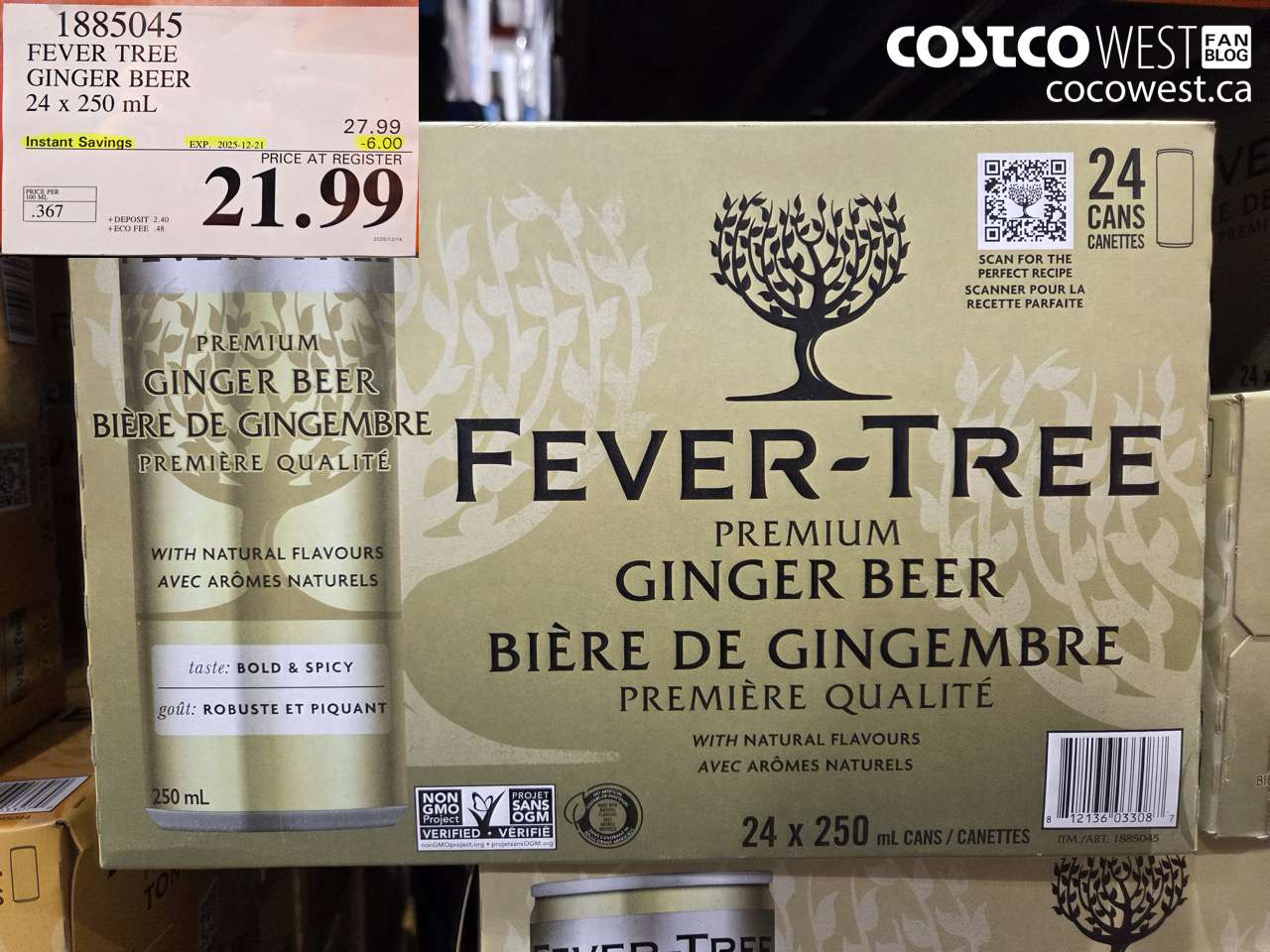 1885045 FEVER TREE GINGER BEER 24 x 250 mL ($6.00 INSTANT SAVINGS EXPIRES ON 2025-12-21) $21.99