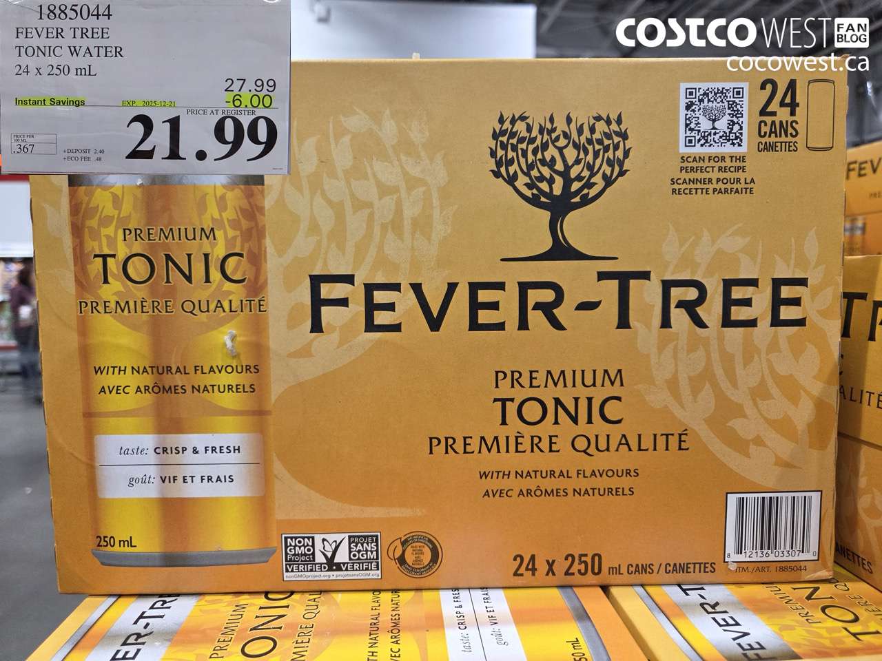 1885044 FEVER TREE TONIC WATER 24 x 250 mL ($6.00 INSTANT SAVINGS EXPIRES ON 2025-12-21) $21.99