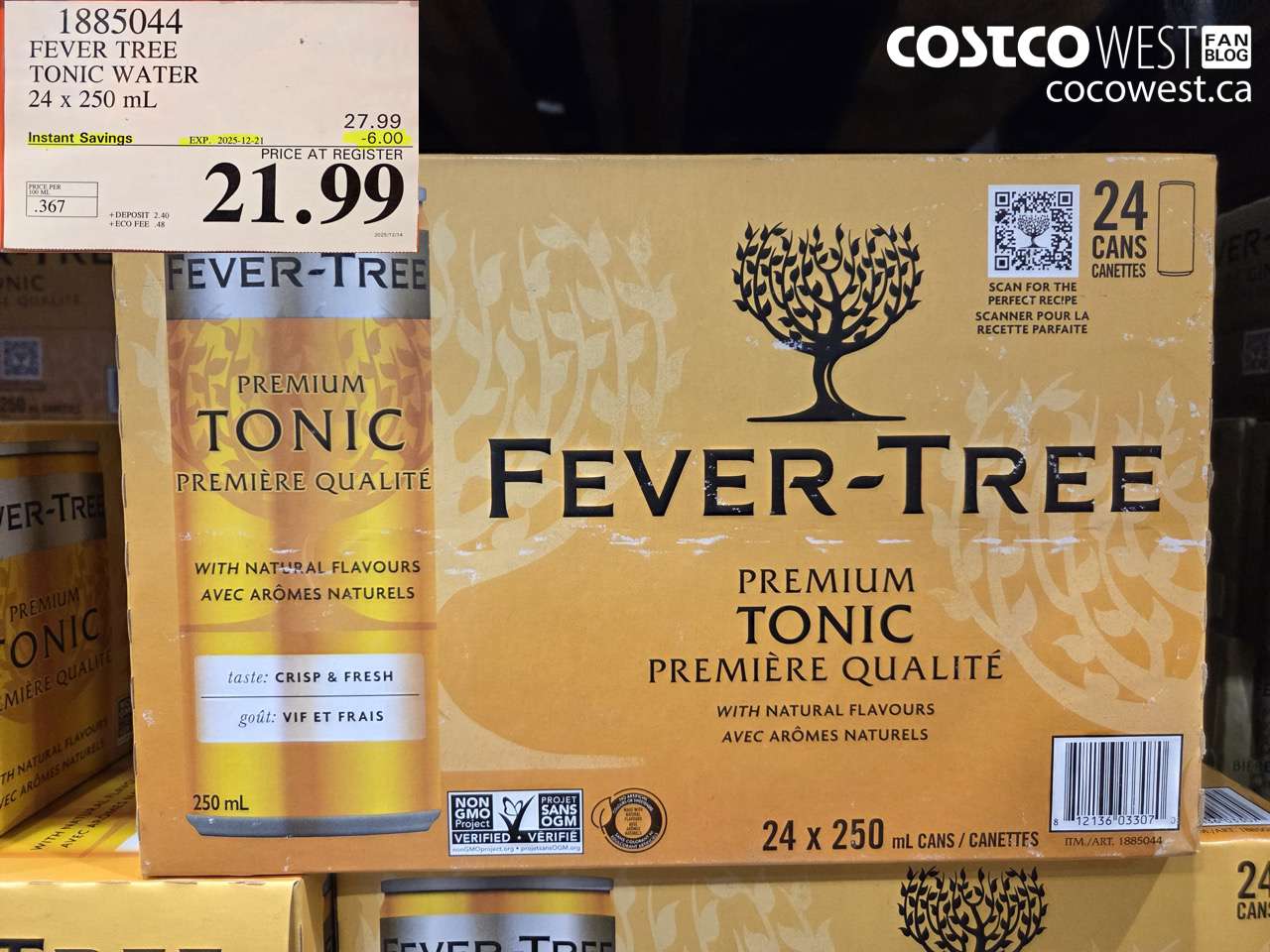 1885044 FEVER TREE TONIC WATER 24 x 250 mL ($6.00 INSTANT SAVINGS EXPIRES ON 2025-12-21) $21.99