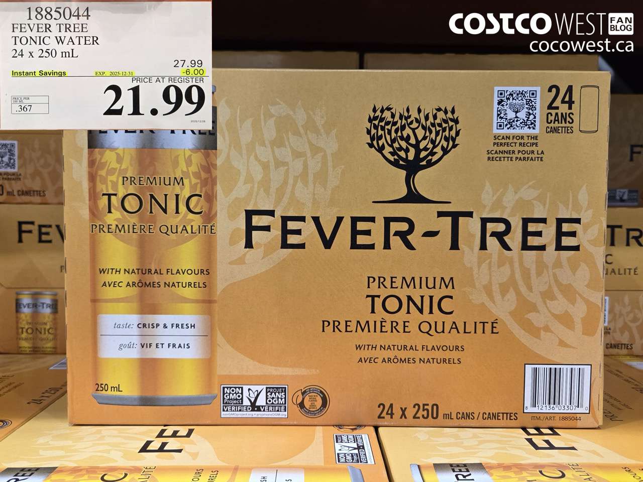 1885044 FEVER TREE TONIC WATER 24 x 250 mL ($6.00 INSTANT SAVINGS EXPIRES ON 2025-12-31) $21.99