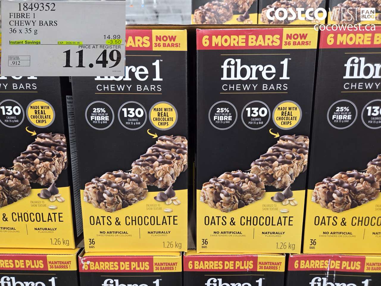 1849352 FIBRE 1 CHEWY BARS 36 x 35 g ($3.50 INSTANT SAVINGS EXPIRES ON 2026-01-18) $11.49