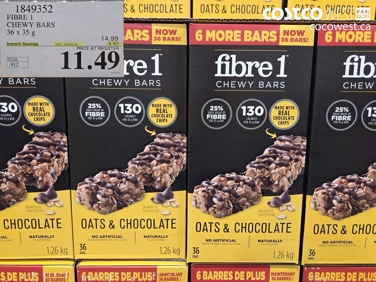 1849352 FIBRE 1 CHEWY BARS 36 x 35 g ($3.50 INSTANT SAVINGS EXPIRES ON 2026-01-18) $11.49