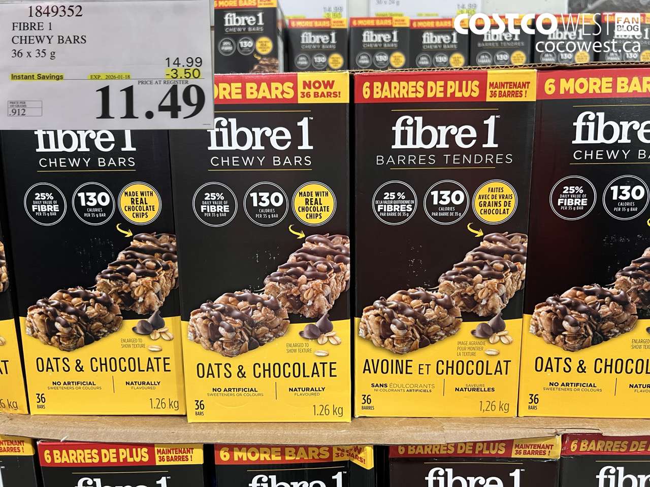 1849352 FIBRE 1 CHEWY BARS 36 x 35 g ($3.50 INSTANT SAVINGS EXPIRES ON 2026-01-18) $11.49
