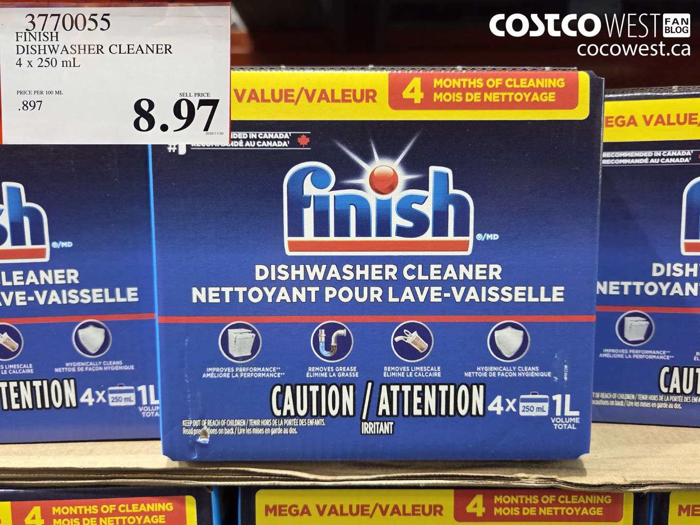 3770055 FINISH DISHWASHER CLEANER 4 X 250ML $8.97