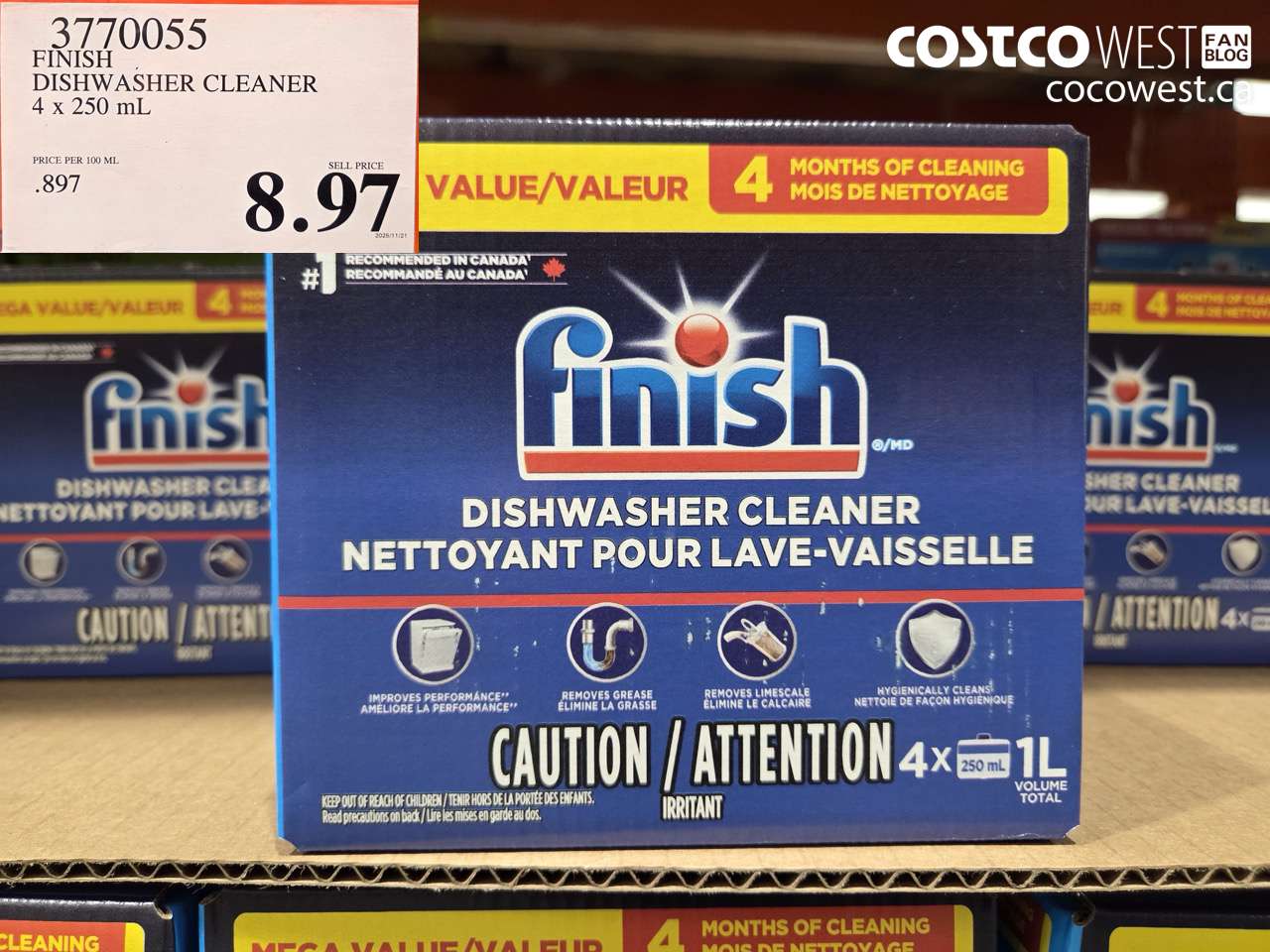 3770055 FINISH DISHWASHER CLEANER 4 X 250ML $8.97