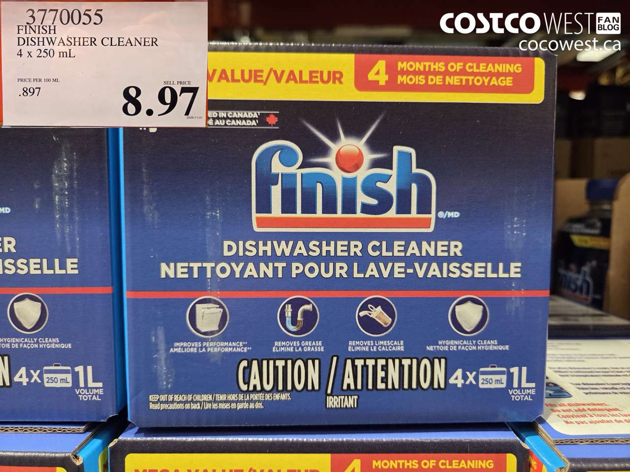 3770055 FINISH DISHWASHER CLEANER 4 X 250ML $8.97