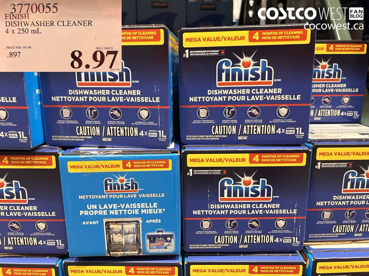 3770055 FINISH DISHWASHER CLEANER 4 X 250ML $8.97