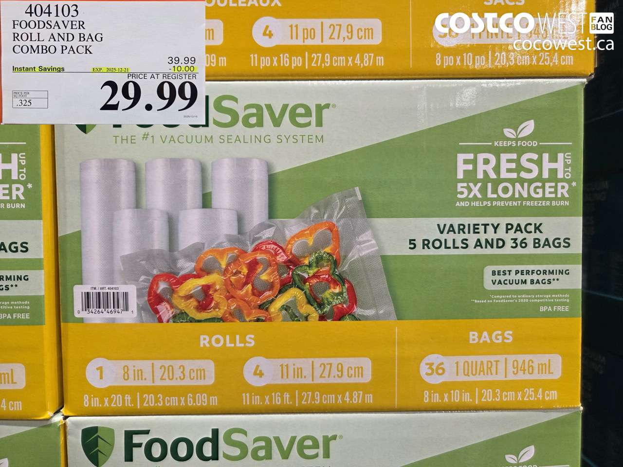 404103 FOODSAVER ROLLS AND PRE-CUT BAGS ($10.00 INSTANT SAVINGS EXPIRES ON 2025-12-21) $29.99