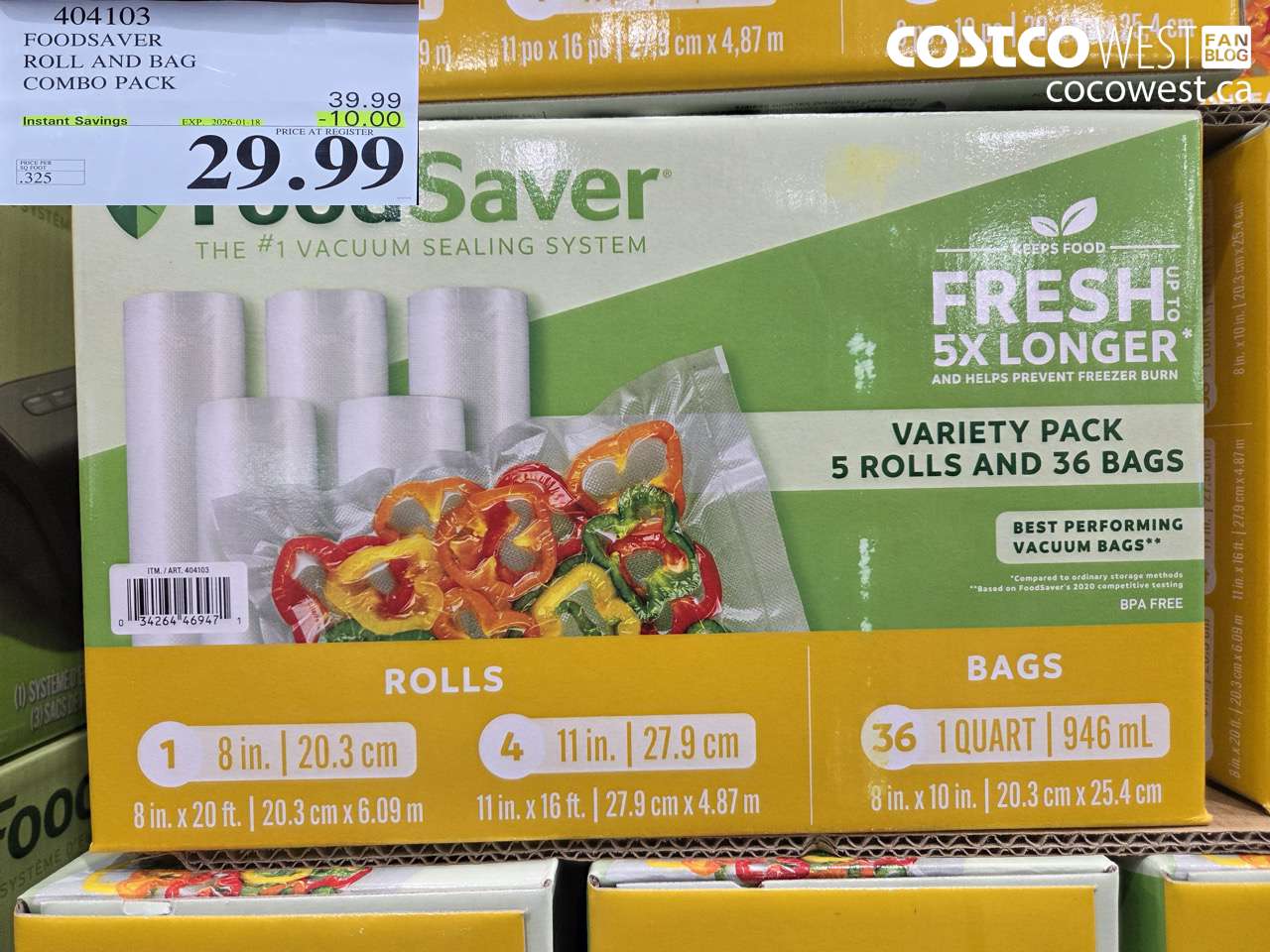 404103 FOODSAVER ROLLS AND PRE-CUT BAGS ($10.00 INSTANT SAVINGS EXPIRES ON 2026-01-18) $29.99