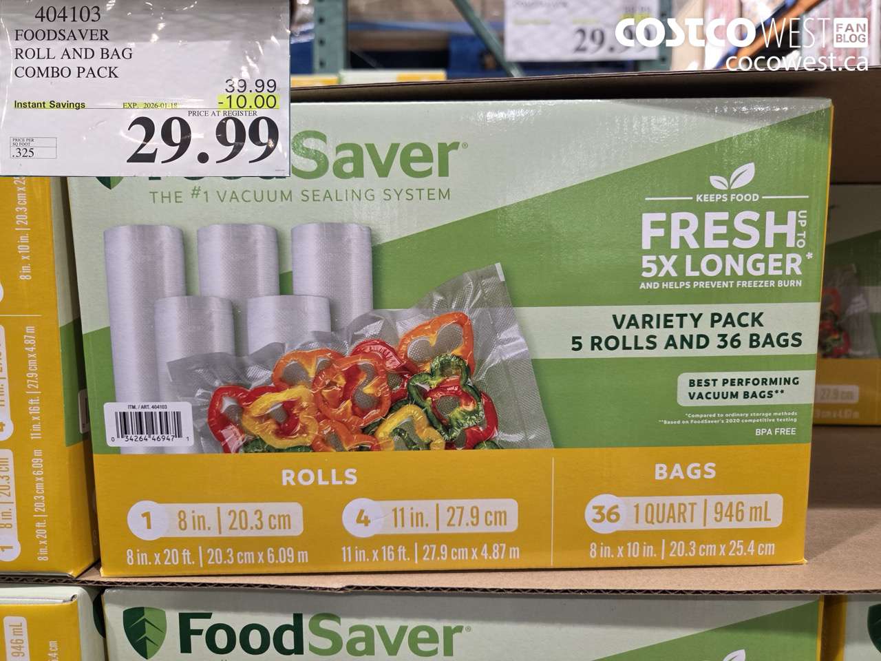 404103 FOODSAVER ROLLS AND PRE-CUT BAGS ($10.00 INSTANT SAVINGS EXPIRES ON 2026-01-18) $29.99