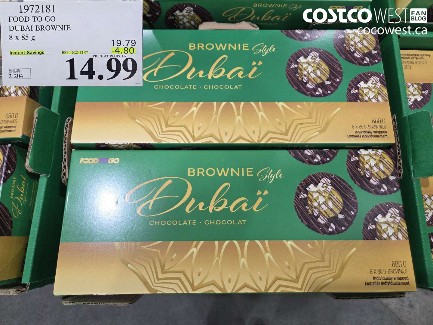 1972181 FOOD TO GO DUBAI BROWNIE 8 X 85G ($4.80 INSTANT SAVINGS EXPIRES ON 2025-12-07) $14.99