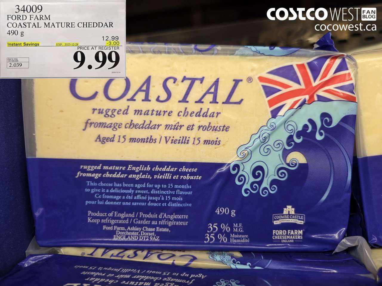 34009 FORD FARM COASTAL MATURE CHEDDAR 490G ($3.00 INSTANT SAVINGS EXPIRES ON 2025-12-28) $9.99