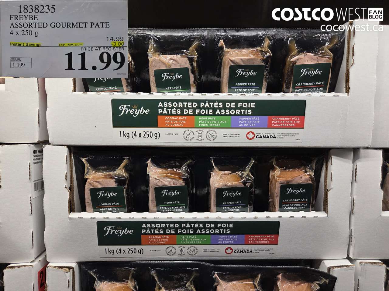 1838235 FREYBE ASSORTED GOURMET PATE 4 X 250G ($3.00 INSTANT SAVINGS EXPIRES ON 2025-12-07) $11.99