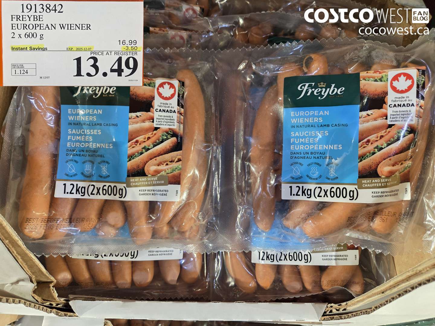 1913842 FREYBE EUROPEAN WIENER 2 X 600 G ($3.50 INSTANT SAVINGS EXPIRES ON 2025-12-07) $13.49