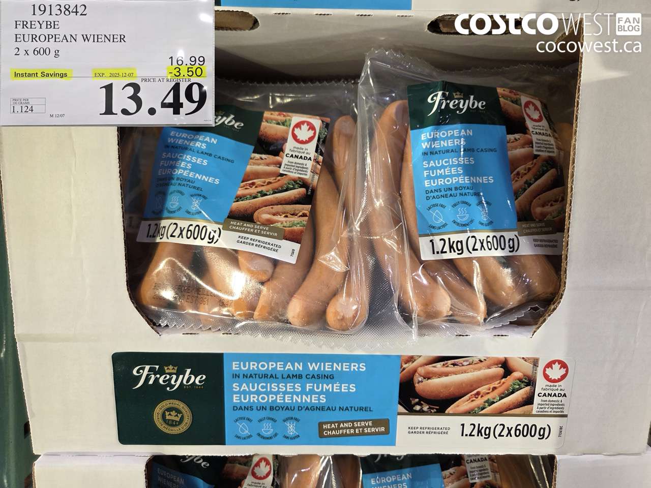 1913842 FREYBE EUROPEAN WIENER 2 X 600 G ($3.50 INSTANT SAVINGS EXPIRES ON 2025-12-07) $13.49