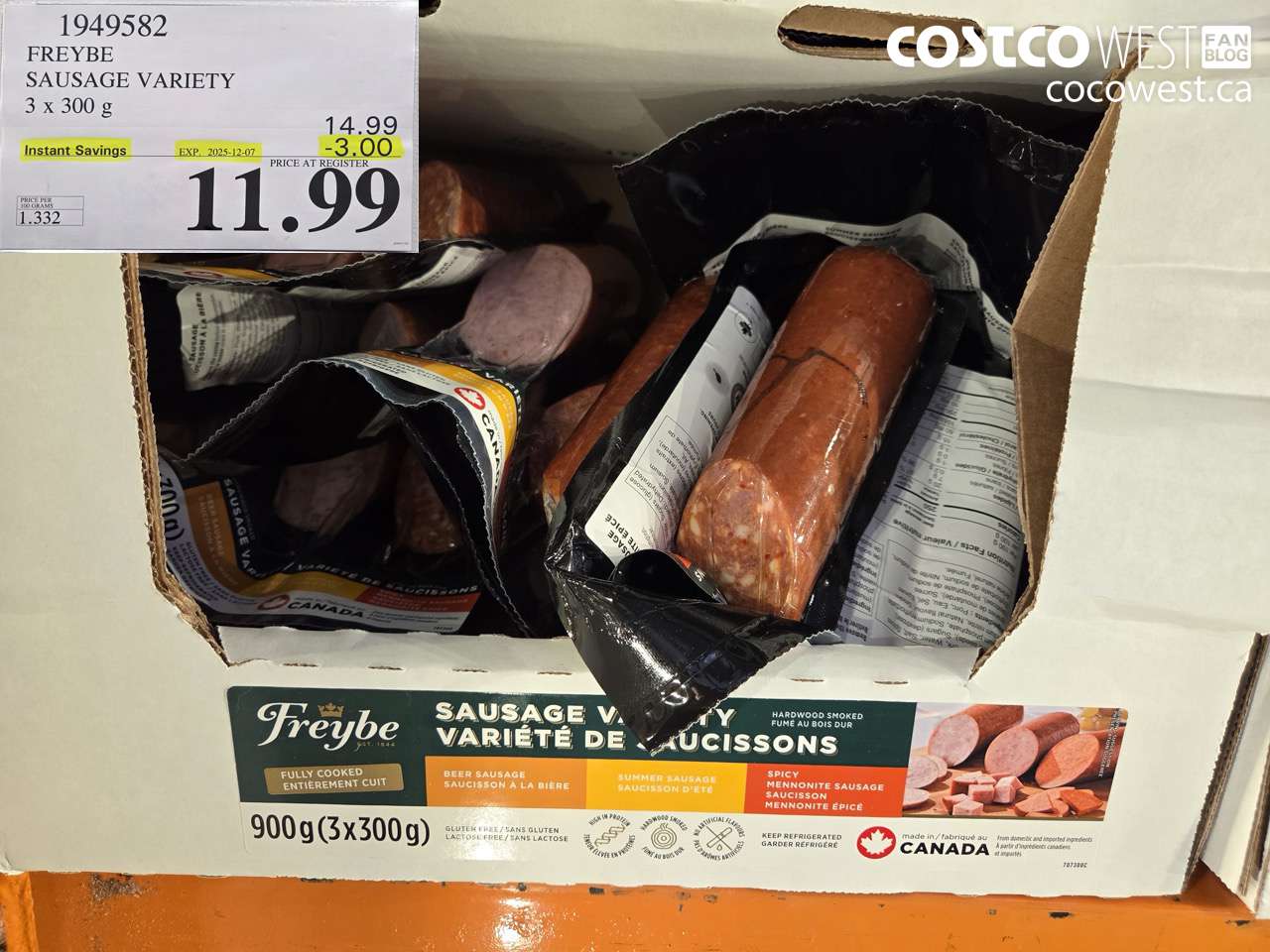 1949582 FREYBE SAUSAGE VARIETY 3 X 300G ($3.00 INSTANT SAVINGS EXPIRES ON 2025-12-07) $11.99