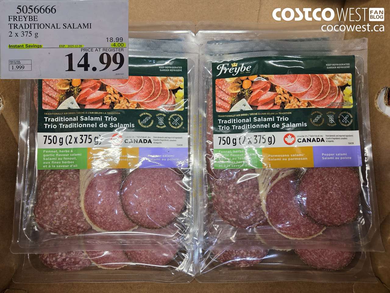 5056666 FREYBE TRADITIONAL SALAMI 2 X 375G ($4.00 INSTANT SAVINGS EXPIRES ON 2025-12-28) $14.99