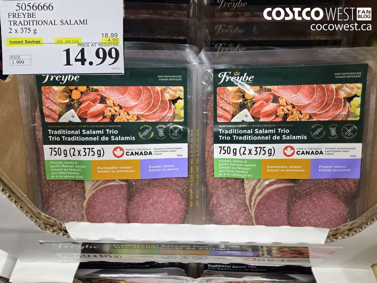 5056666 FREYBE TRADITIONAL SALAMI 2 X 375G ($4.00 INSTANT SAVINGS EXPIRES ON 2025-12-28) $14.99