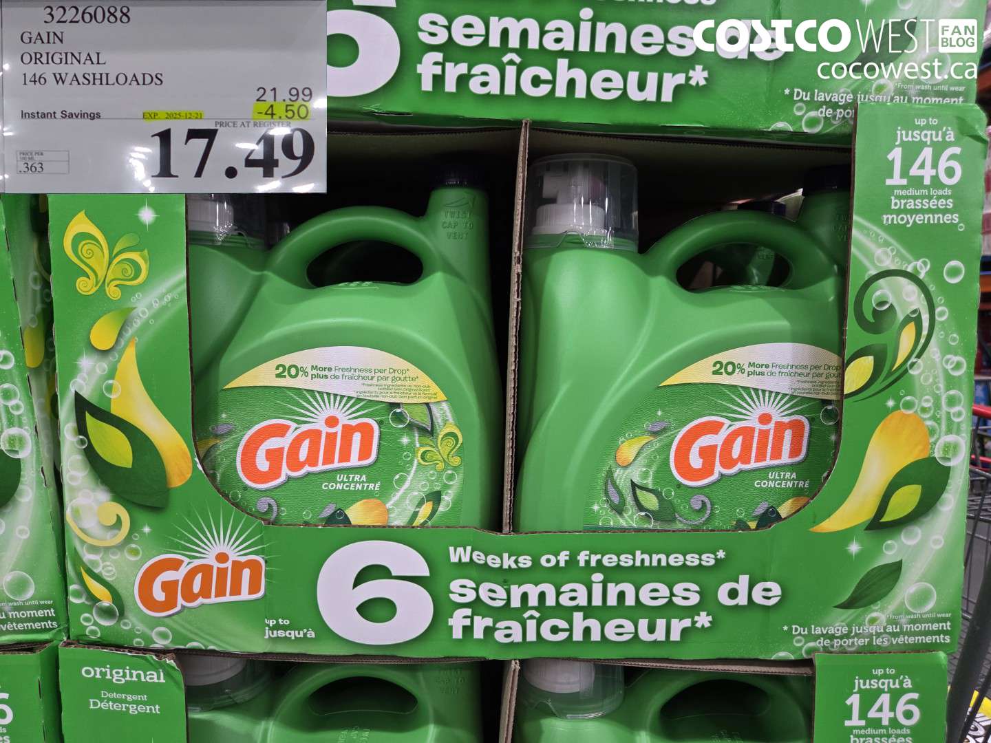 3226088 GAIN HE ULTRA LIQUID DETERGENT 4.82 L 146 WASHLOADS ($4.50 INSTANT SAVINGS EXPIRES ON 2025-12-21) $17.49