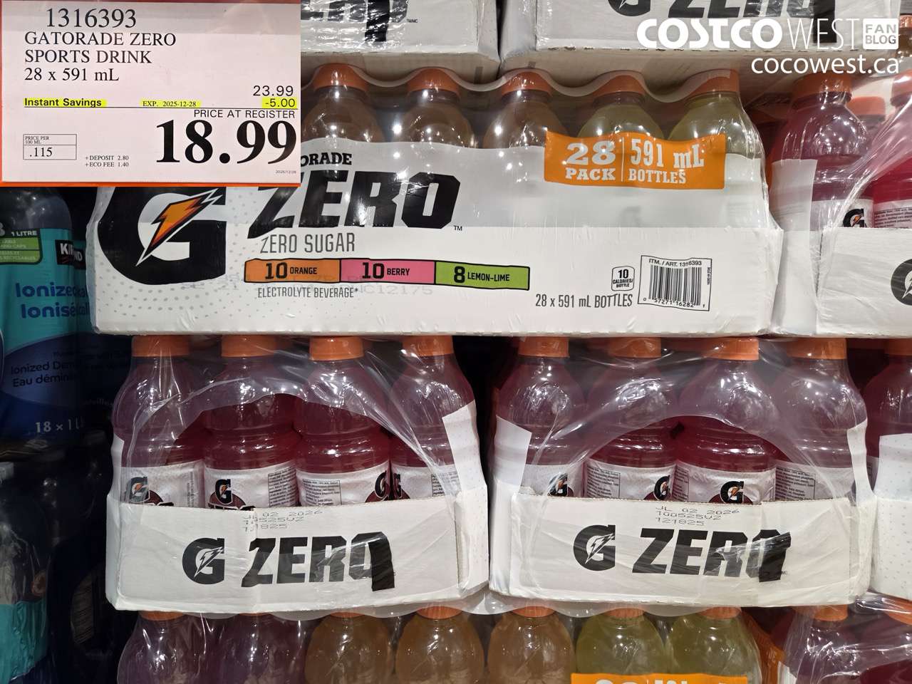 1316393 GATORADE ZERO SPORTS DRINK 28 x 591 ml ($5.00 INSTANT SAVINGS EXPIRES ON 2025-12-28) $18.99