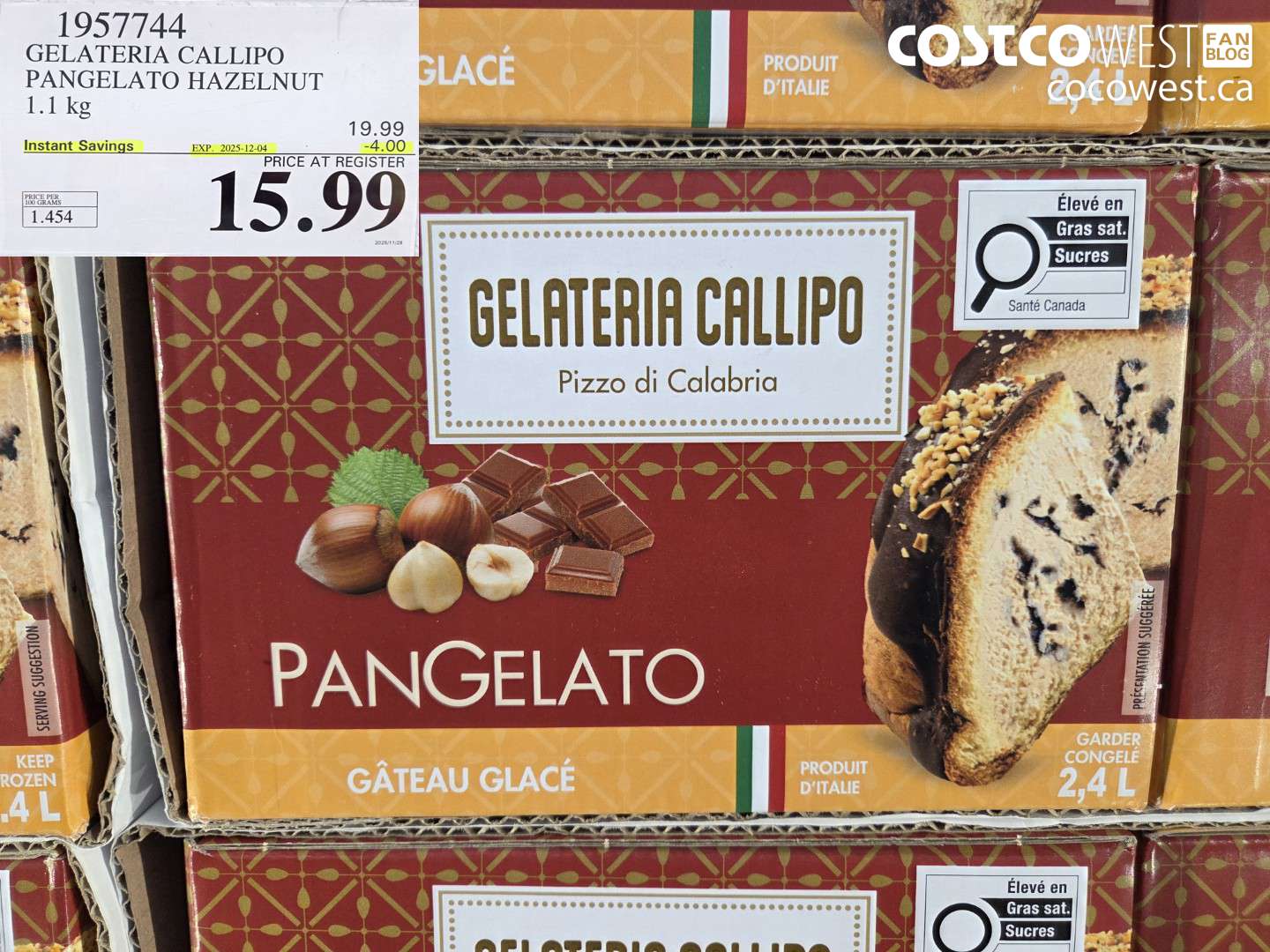 1957744 GELATERIA CALLIPO PANGELATO HAZELNUT 1.1 kg ($4.00 INSTANT SAVINGS EXPIRES ON 2025-12-04) $15.99