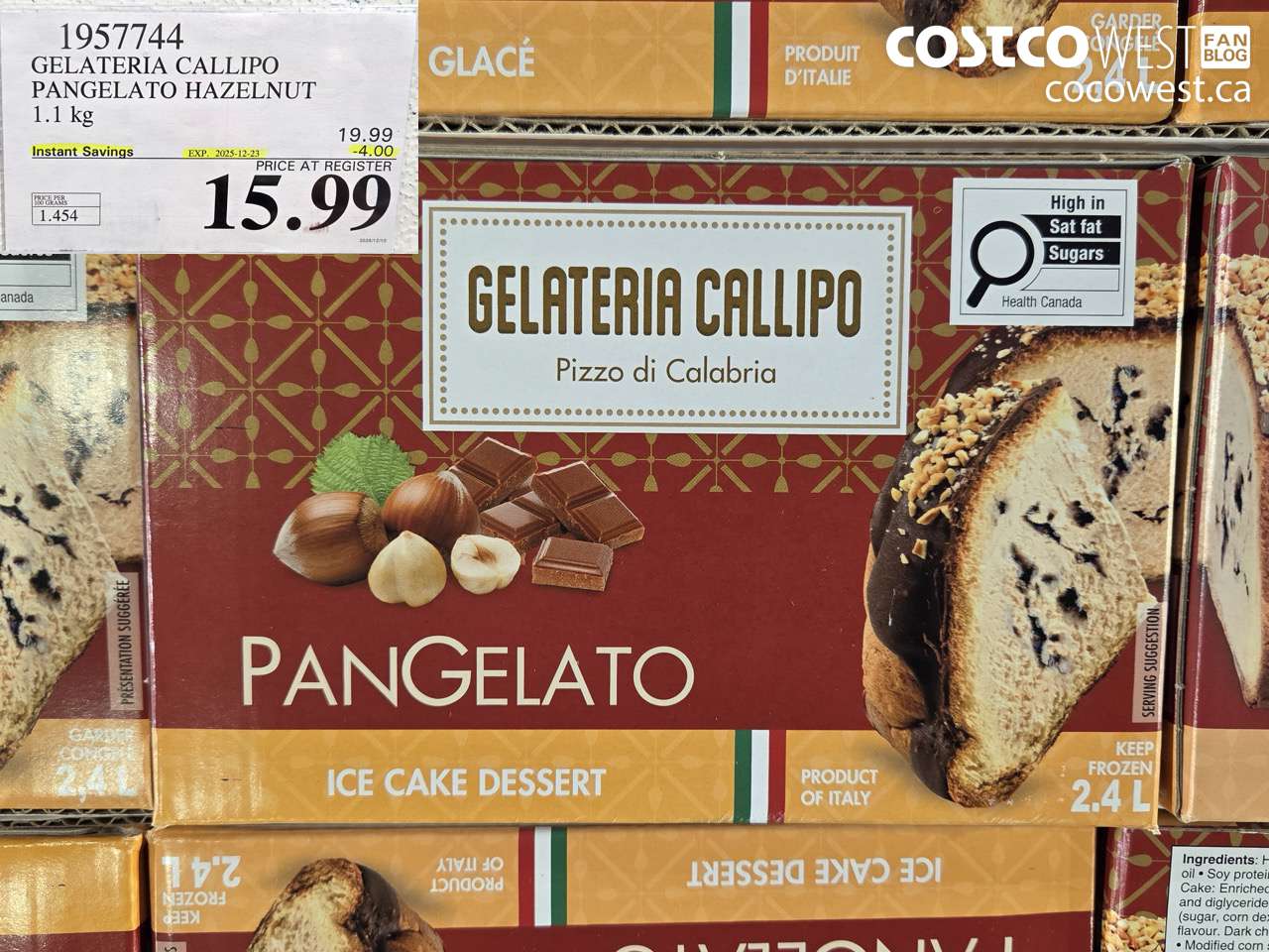 1957744 GELATERIA CALLIPO PANGELATO HAZELNUT 1.1 kg ($4.00 INSTANT SAVINGS EXPIRES ON 2025-12-23) $15.99
